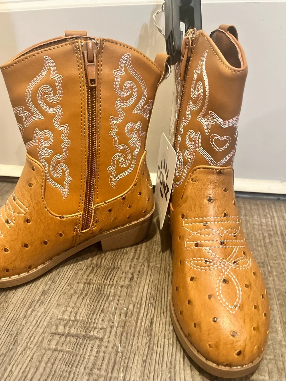 Pawz Youth Girl's Pull-on Brown Stitching Detail Western Cowboy Boots
